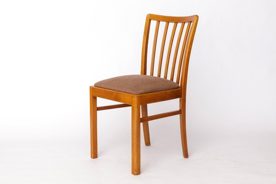 Image 1 of Mid-Century Beech Dining Chair by Stöss, Germany, 1950s–60s – Grey Upholstery – 4 Available – Vintage Wooden Side Chair