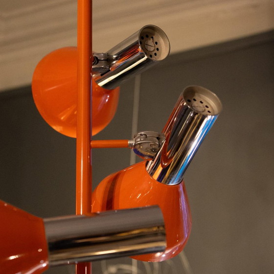 Vintage Space Age Verstelbare Hanglamp met 4 Spots in Verchroomd Staal & Oranje Lak, jaren 70 – Hanglampen (photo 3 of 12)