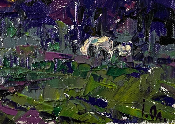 Original Oil Painting Summer Nature Landscape Bright Blue Night – Paintings & Drawings, Canvas (photo 5 of 8)
