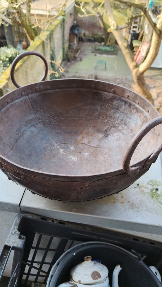 Image 1 of 2 braciere vintage in ferro battuto con padella rivettata