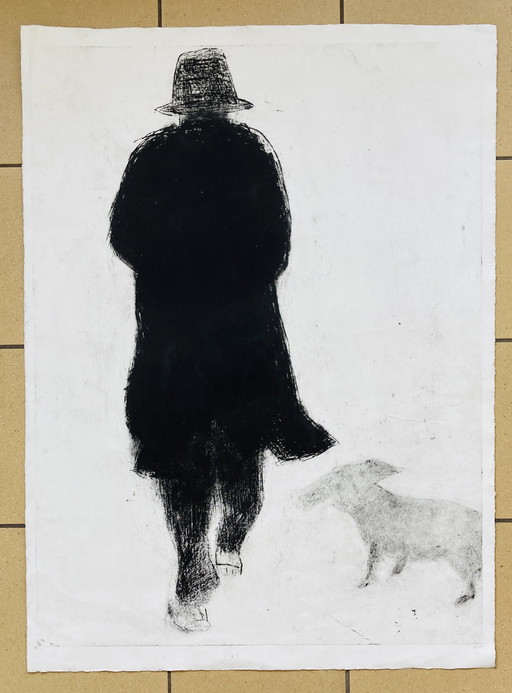 Krin Rinsema - Etching - Person with Dog