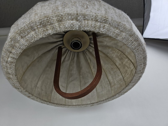 Image 1 of Lámpara colgante Domus pantalla de tela y elementos de teca