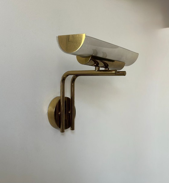 Image 1 of Lampada da parete in ottone e vetro sabbiato, Francia, 1970