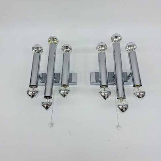 Image 1 of Paar Gaetano Sciolari Wandlampen Leuchter Chrom Rohr , 1970er Jahre