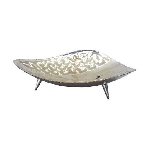 Vintage plated plate on leaf-shaped legs, silver-plated, Germany, 1970s.