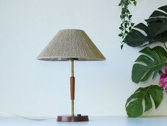 Image 1 of Scandinavian vintage table lamp, Danish design lamp, teak and sisal, 60s/70s retro