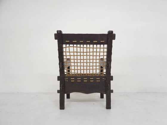 Sillón único de roble macizo y cuerda, Países Bajos, década de 1960. – Sillones, Cotton, Wood (photo 5 of 11)