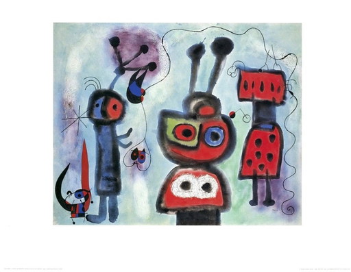 Joan Miró : "L'Oiseau au Regard Calme les Ailes en Flammes, 1952". Signé dans la plaque.