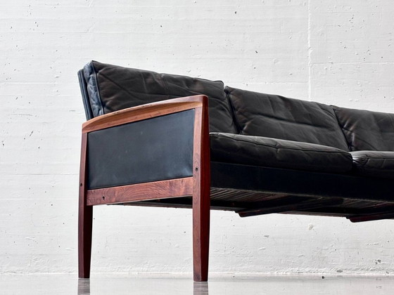Image 1 of Canapé de style mid-century en palissandre et cuir de vachette noir, signé Hans Olsen pour Vatne Møbler, 1960