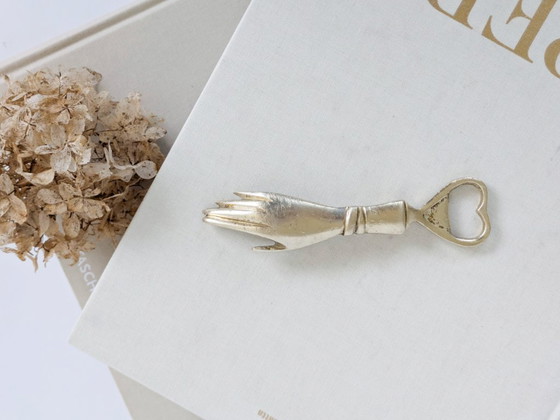 Image 1 of Vintage Brass Hand Bottle Opener Heart Victorian Figural Barware Curio