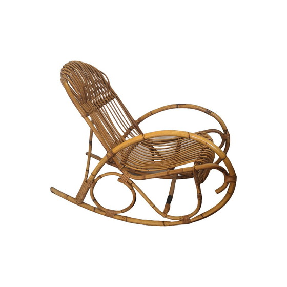 Image 1 of Sedia a dondolo vintage in rattan con cuscino, anni &#39;60
