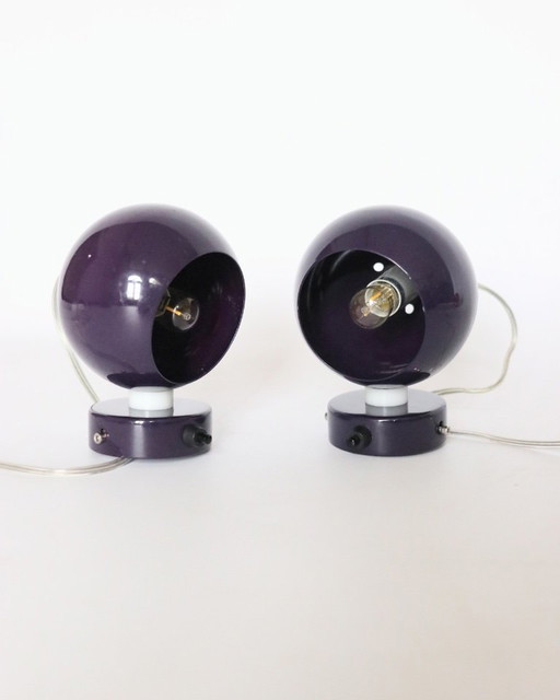 Vintage Frandsen Ball wall lamps purple Danish design retro