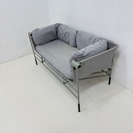 Grey 2 seaters with metal frame Bruno Rota for Esse, 1986 Italy, Textile, Modern (photo 11 of 15)