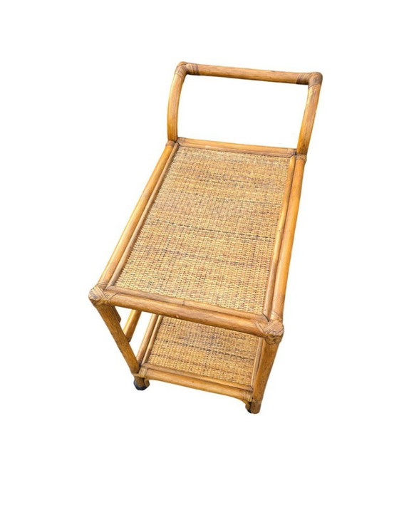 Rolling Serving Cart in Rattan and Cane, 1960s-70s – Bar carts (photo 4 of 5)