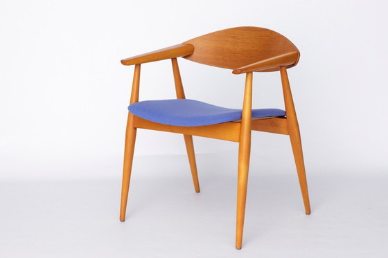 Image 1 of Poltrona vintage, design tedesco anni '60 - faggio e teak, rivestimento blu