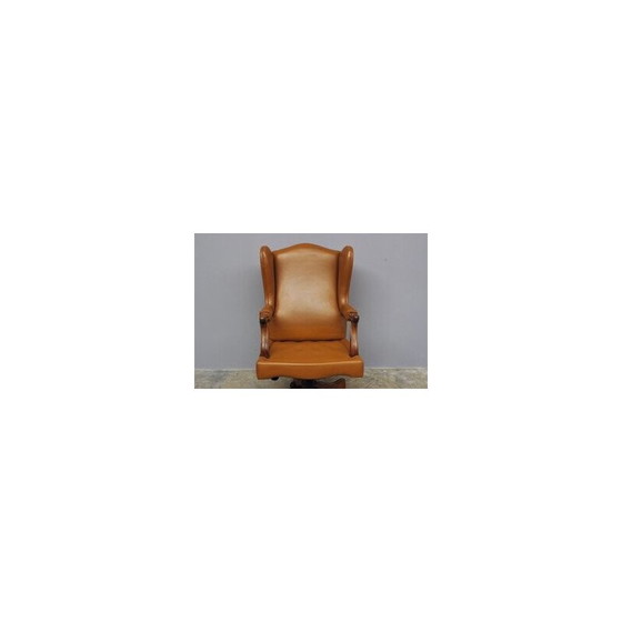 Image 1 of Vintage leather and wood office armchair, Italy 1980