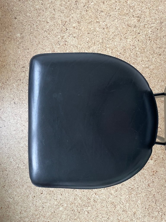Image 1 of 2x vintage black leather Fasem S44 dining chairs