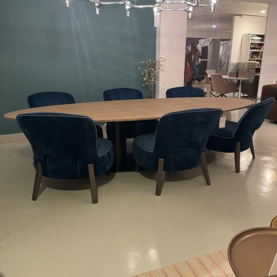 Image 1 of Mesa de comedor baja Passe Partout Buddha - 300x130 con sillas de comedor Moon (juego de 6)