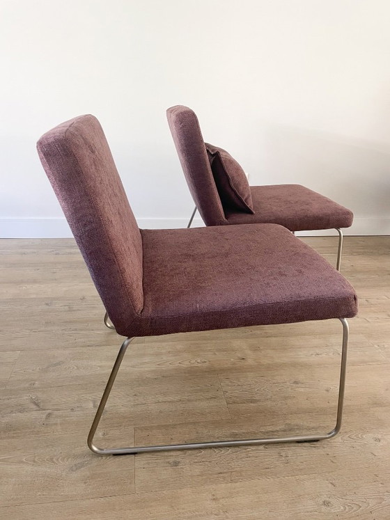 Set | 2 Stuks | Vintage Fauteuils | Herstoffeerd Paars – Cozi Caza, Polyester, Metal (photo 4 of 14)