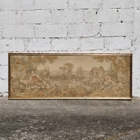 Image 1 of Large French Tapestry (Gobelin) -1950s-Traditional Spring Scene - Rococo Style