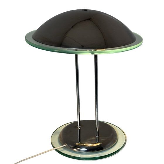 Image 1 of Herda - Vintage Memphis style Desk lamp - Glass and Chrome - Ufo / Mushroom shaped