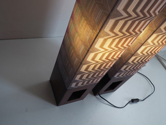 Image 1 of Vintage Wood Table Lamp/ Shadow Missoni Fabric