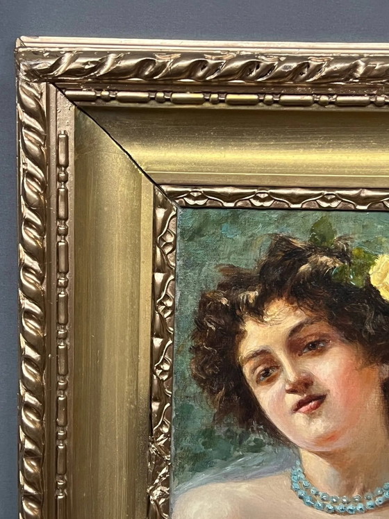 Ritratto di una giovane donna. Firmato Nevelli. – Dipinti e disegni, Canvas (photo 3 of 6)