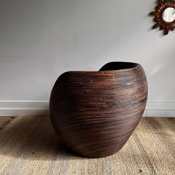 Image 1 of Sillón de ratán y bambú estilo Gabriella Crespi de mediados de siglo