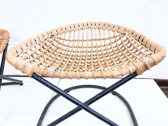 Image 1 of 2 armchairs with stool in rattan 60s design