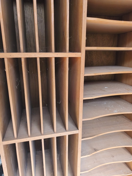 Image 1 of Vintage Wooden Mail Compartment Cabinet