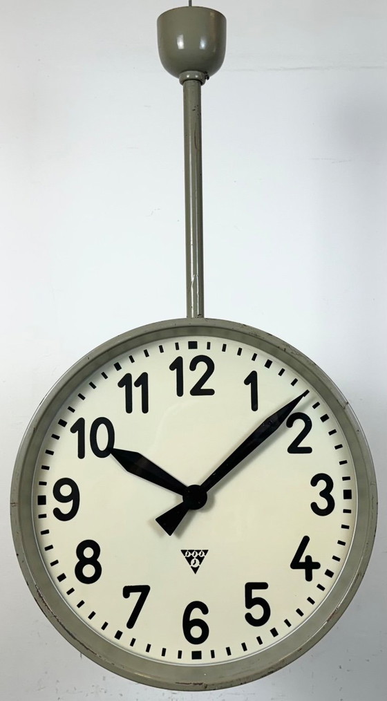 Image 1 of Large Industrial Double Sided Railway or Factory Clock from Pragotron, 1960s