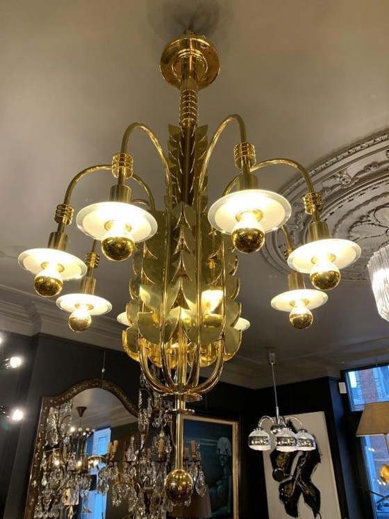 Lustre Art Déco en Laiton et Verre par Gio Ponti pour Emilio Lancia / Fontana Arte, années 1930 – Bronze (photo 3 of 18)