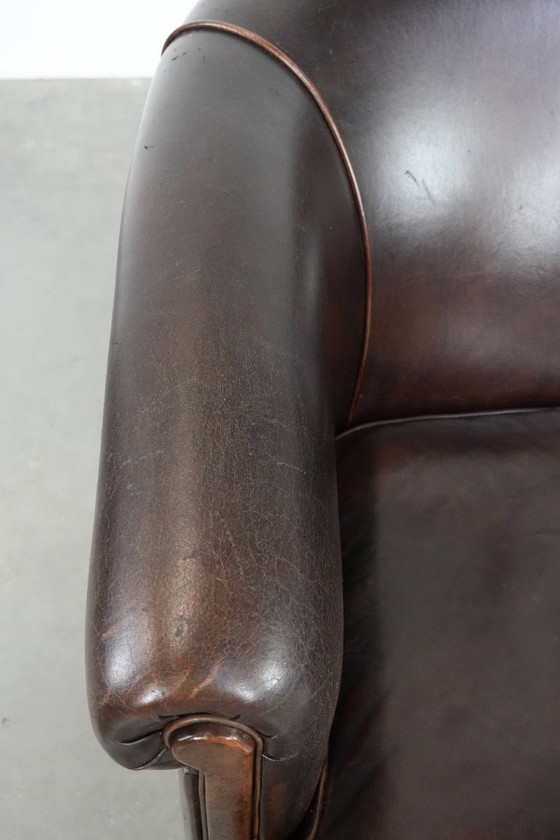 Image 1 of Donkerbruine Vintage Clubfauteuil In Engelse Stijl Gemaakt Van Schapenleer