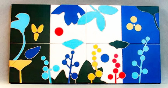 Image 1 of Floral mosaic artwork created using the trencadís style (Gaudí, Barcelona). Floral mosaic. Exclusive geometric mosaic.
