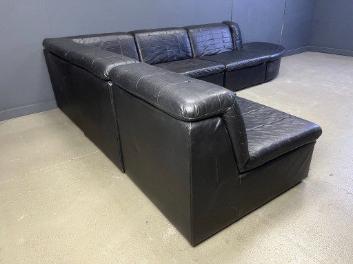 Ensemble de canapés modulaires vintage en cuir patchwork noir de Laauser, années 1970