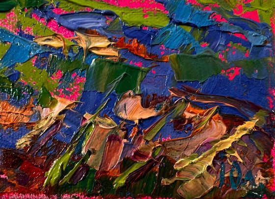 Original Oil Painting Rural Sunset Landscape Purple Evening In The Village – Paintings & Drawings, Canvas (photo 5 of 8)