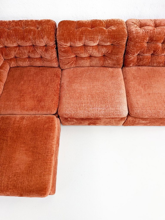 Image 1 of Divano modulare in velluto arancione anni '70