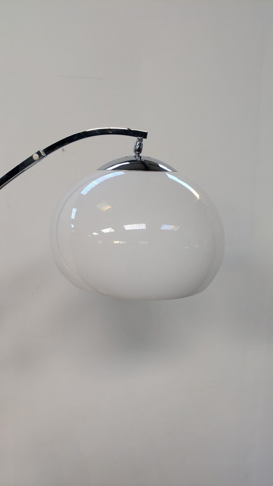 Lampadaire Arc Goffredo Reggiani vintage, Métal, Plastique, Argenté (photo 9 sur 12)