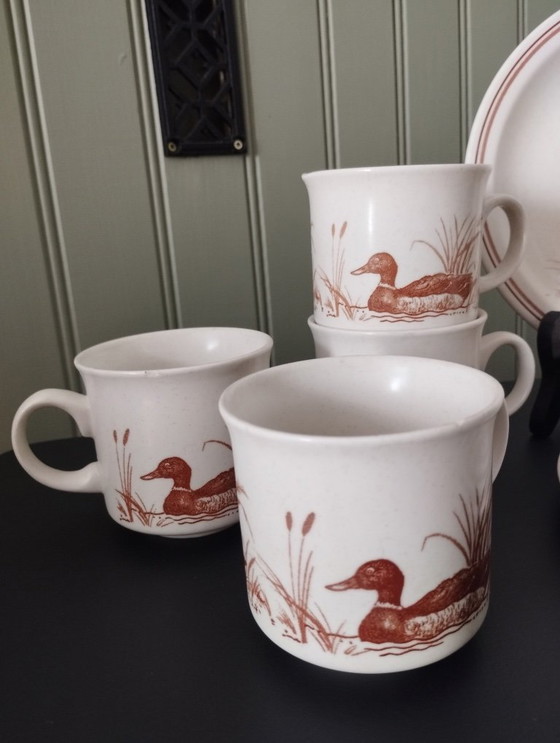 Image 1 of x5 Piccoli piatti e tazze vintage in gres CHURCHILL Ducks.