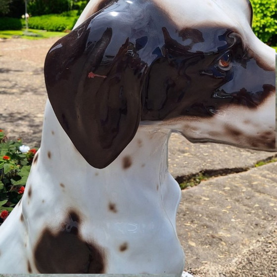 Sculpture de chien en céramique, blanc et marron, Porcelaine, Hollywood Regency (photo 6 sur 8)