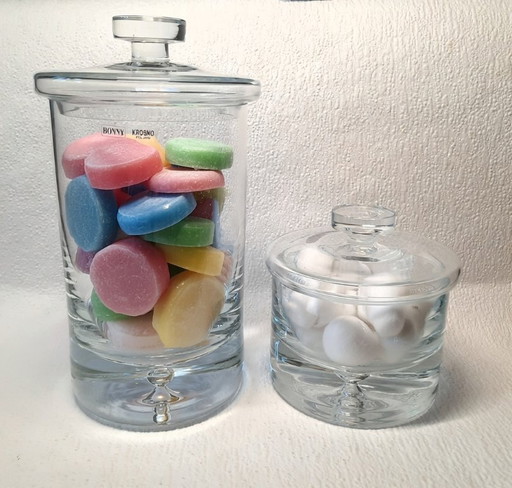 (W022) Vintage Set van 2 Krosno Bonny kristal glas Opbergpotten met Deksel – Polen