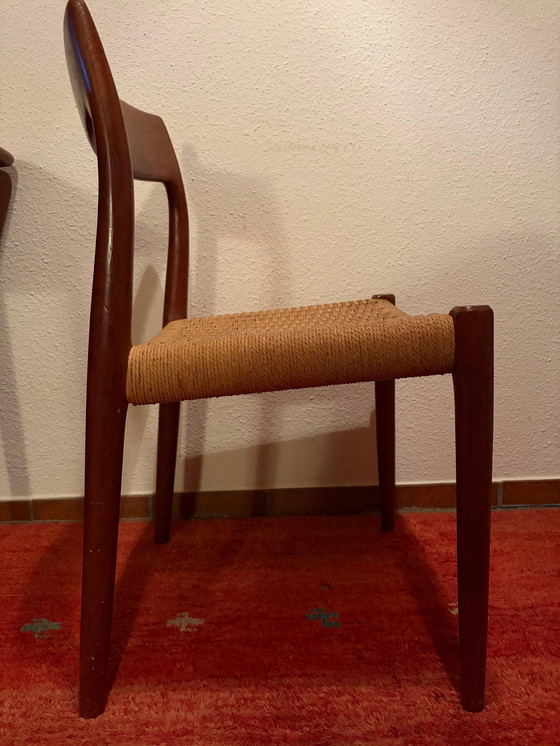 Image 1 of 5x Sillas de teca con mimbre Møller No. 77