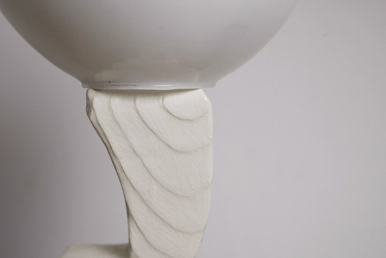 Image 1 of Sculpturale houten tafellamp, vintage handgemaakte, witgekalkte essenhouten brutalistische lamp, organisch moderne nachtlamp.