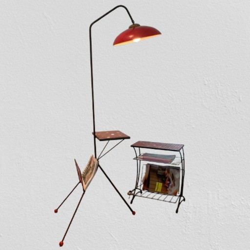 Side table with reading lamp and matching newspaper table