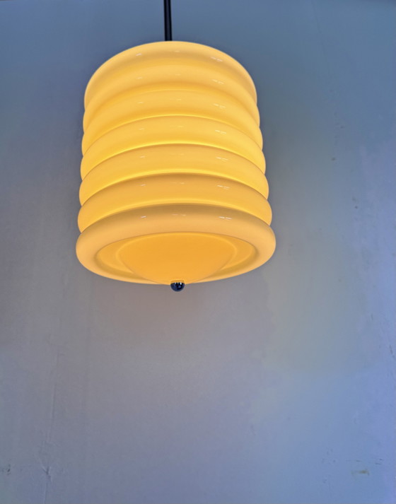 Image 1 of Vintage Art Deco opaalglazen hanglamp, Italië ‘50