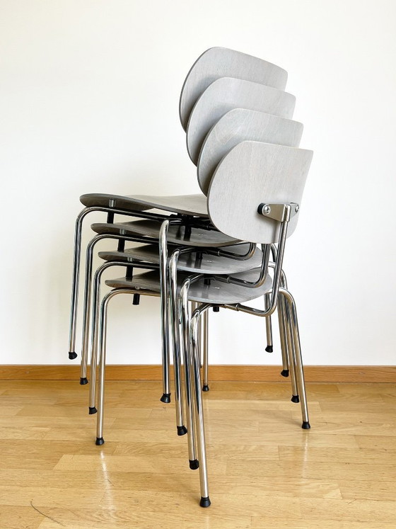 Image 1 of Pair of Original Egon Eiermann SE68 Chairs by Wilde + Spieth – Vintage Stackable Dining Chairs, Grey Mid Century German Design