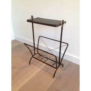 Image 1 of Vintage black metal and brass magazine rack, 1950