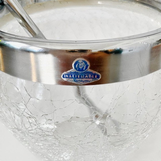 Image 1 of Seau à glace vintage en acier inoxydable verre craquelé De Meyere 1950s