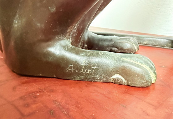 Image 1 of A. Tiot, Lifesize Bronze Egyptian Cat Sculpture, 62 cm, France, 1970s