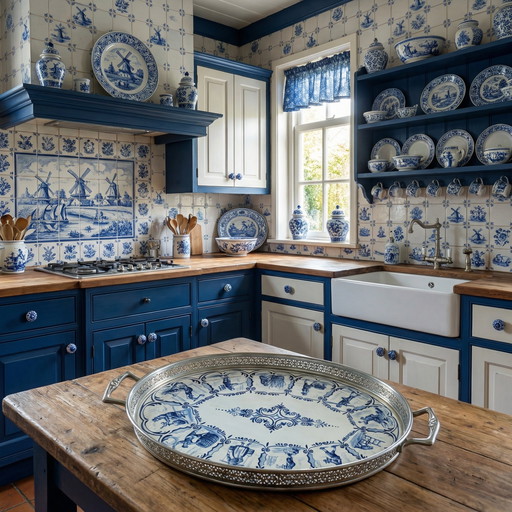 Porselein dienblad in delfts blauw 12 ambachten jaren 60-70